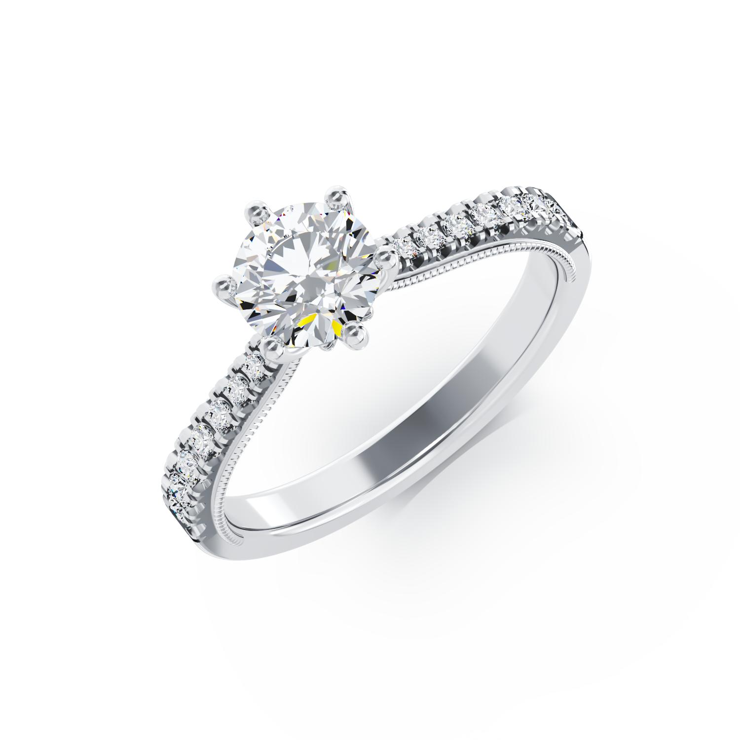 Inel de logodna din aur alb de 18K cu diamant de 0.4ct si diamante de 0.23ct